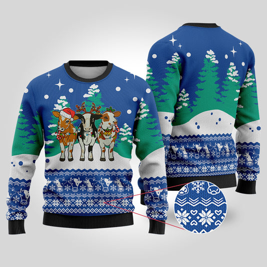 Cute Cows Funny Ugly Christmas Sweater Royal