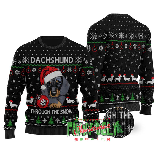 Cute Dachshund Ugly Christmas Sweater Black