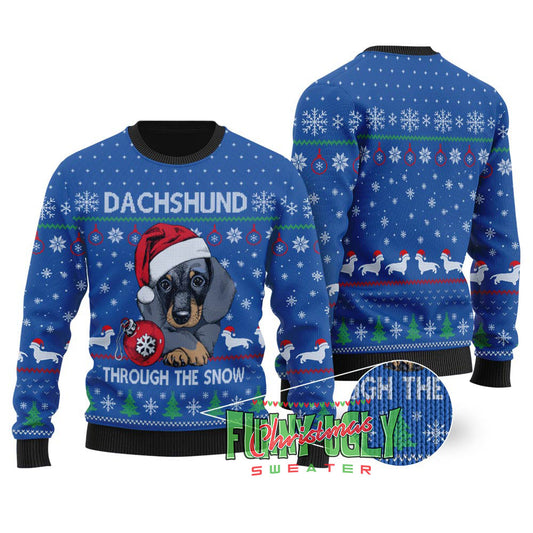 Cute Dachshund Ugly Christmas Sweater Royal