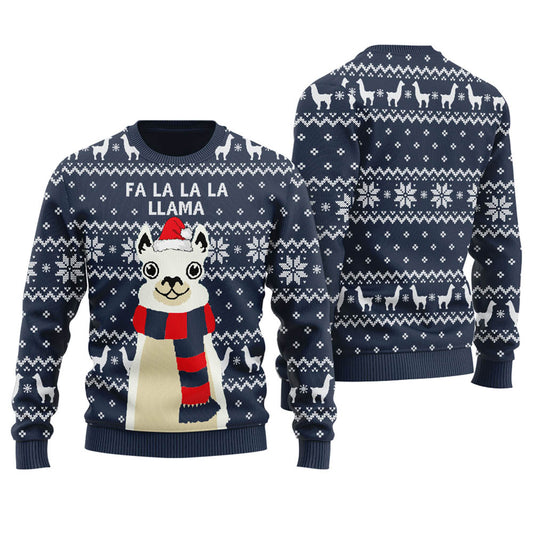 Cute Llama Matching Ugly Christmas Sweater Navy - Funny Ugly Christmas Sweater