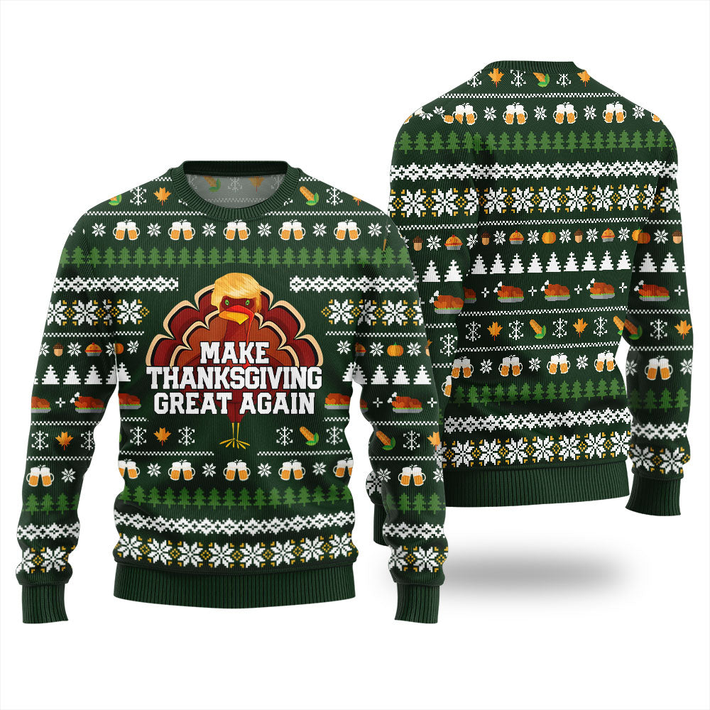 Cute Make Thanksgiving Great Again Ugly Sweater Adults Green
