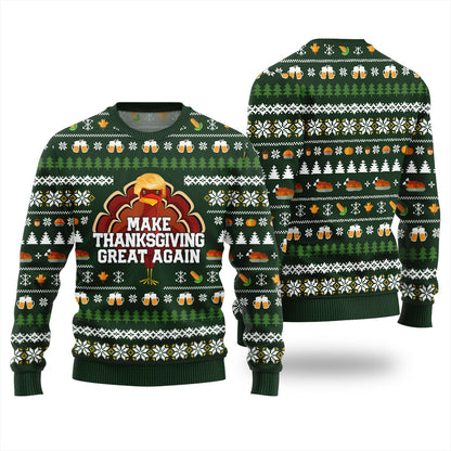 Cute Make Thanksgiving Great Again Ugly Sweater Adults Green