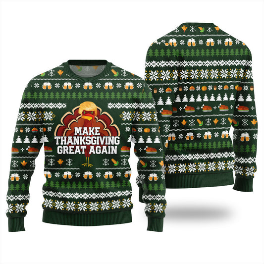 Cute Make Thanksgiving Great Again Ugly Sweater Adults Green