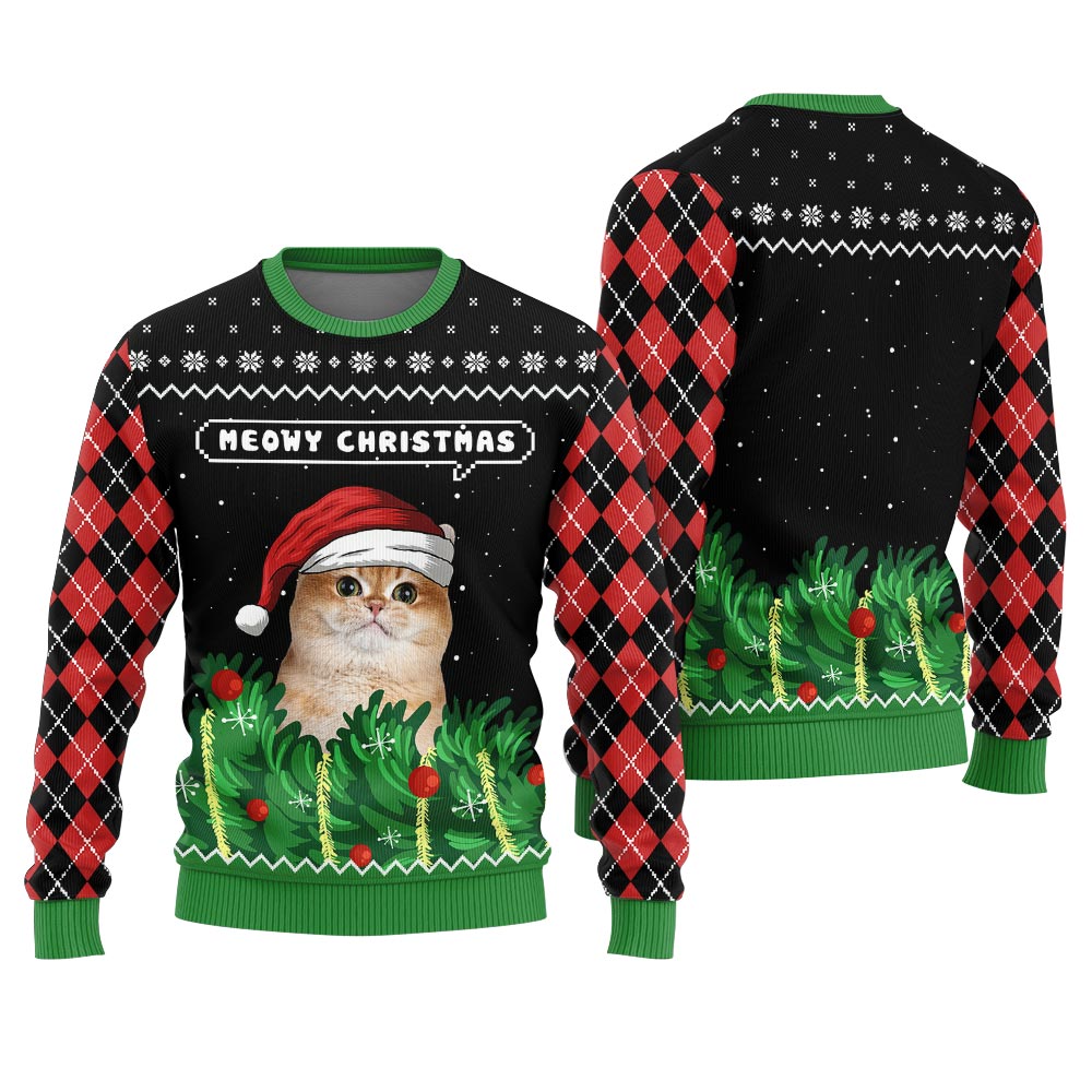 Cute Meowy Christmas Personalized Cat Christmas Sweater
