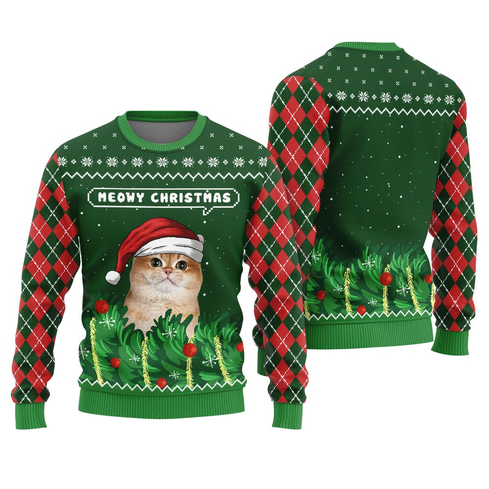 Cute Meowy Christmas Personalized Cat Christmas Sweater