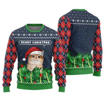 Cute Meowy Christmas Personalized Cat Christmas Sweater