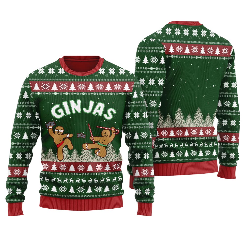 Cute Ninja Gingerbread Ugly Sweater For Men