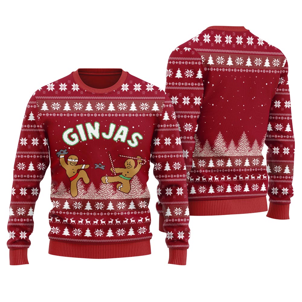 Cute Ninja Gingerbread Ugly Sweater For Men