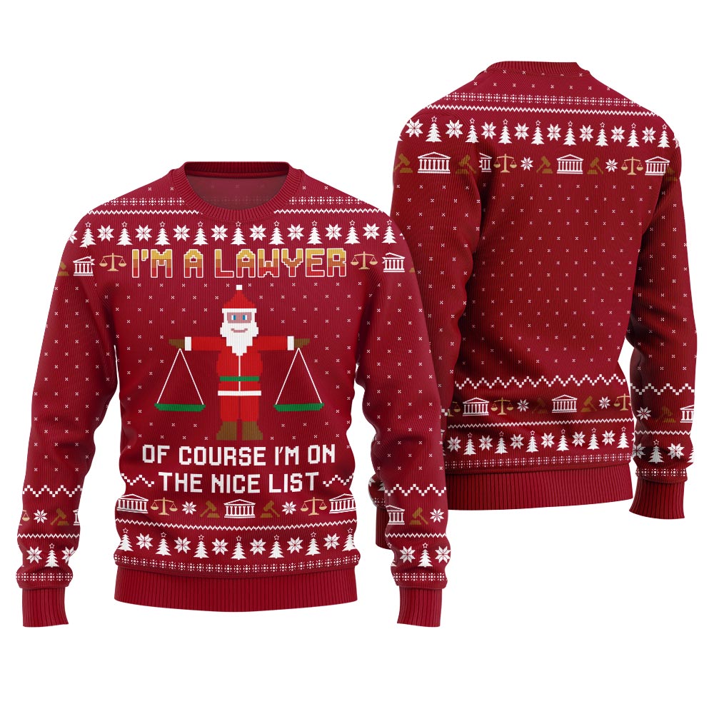 Cute On The Nice List Attorney Ugly Christmas Sweater Red