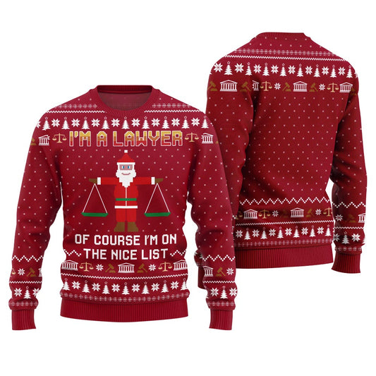 Cute On The Nice List Attorney Ugly Christmas Sweater Red