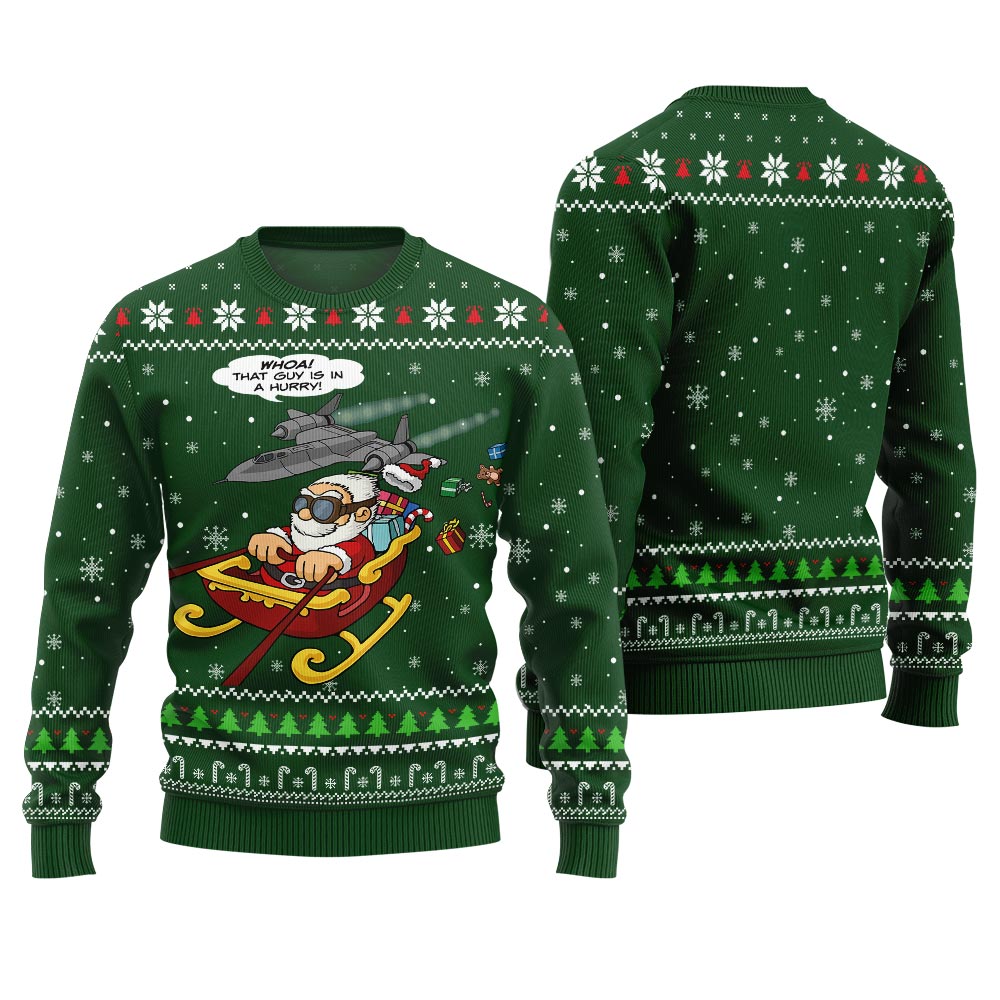 Cute Pilot Santa Funny Xmas Sweaters Green - VinCo