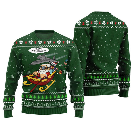 Cute Pilot Santa Funny Xmas Sweaters Green - VinCo