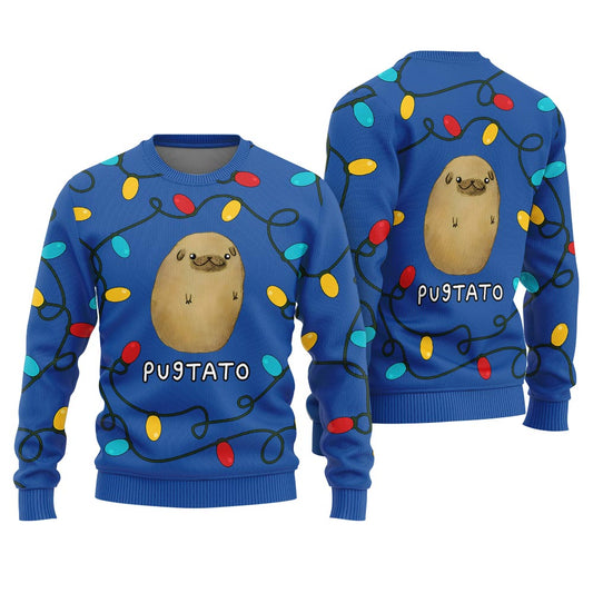 Cute Pugtato Pug Ugly Christmas Sweater For Men