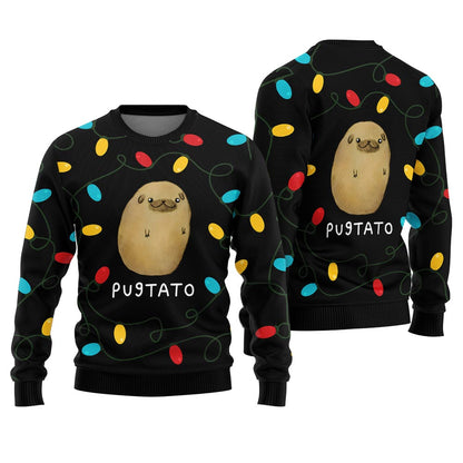 Cute Pugtato Pug Ugly Christmas Sweater For Men