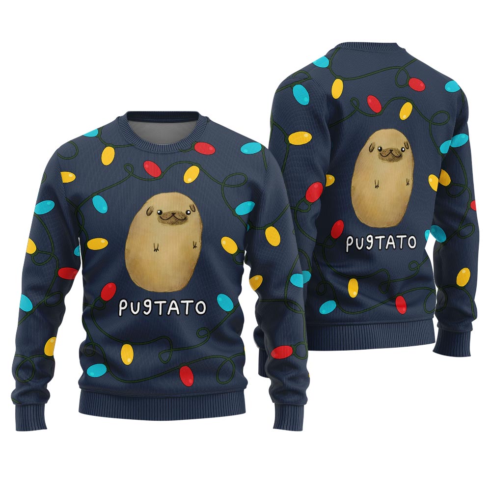 Cute Pugtato Pug Ugly Christmas Sweater For Men