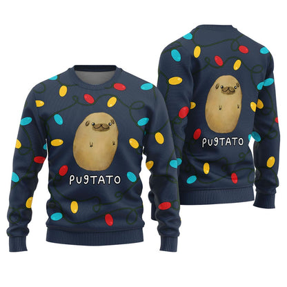 Cute Pugtato Pug Ugly Christmas Sweater For Men
