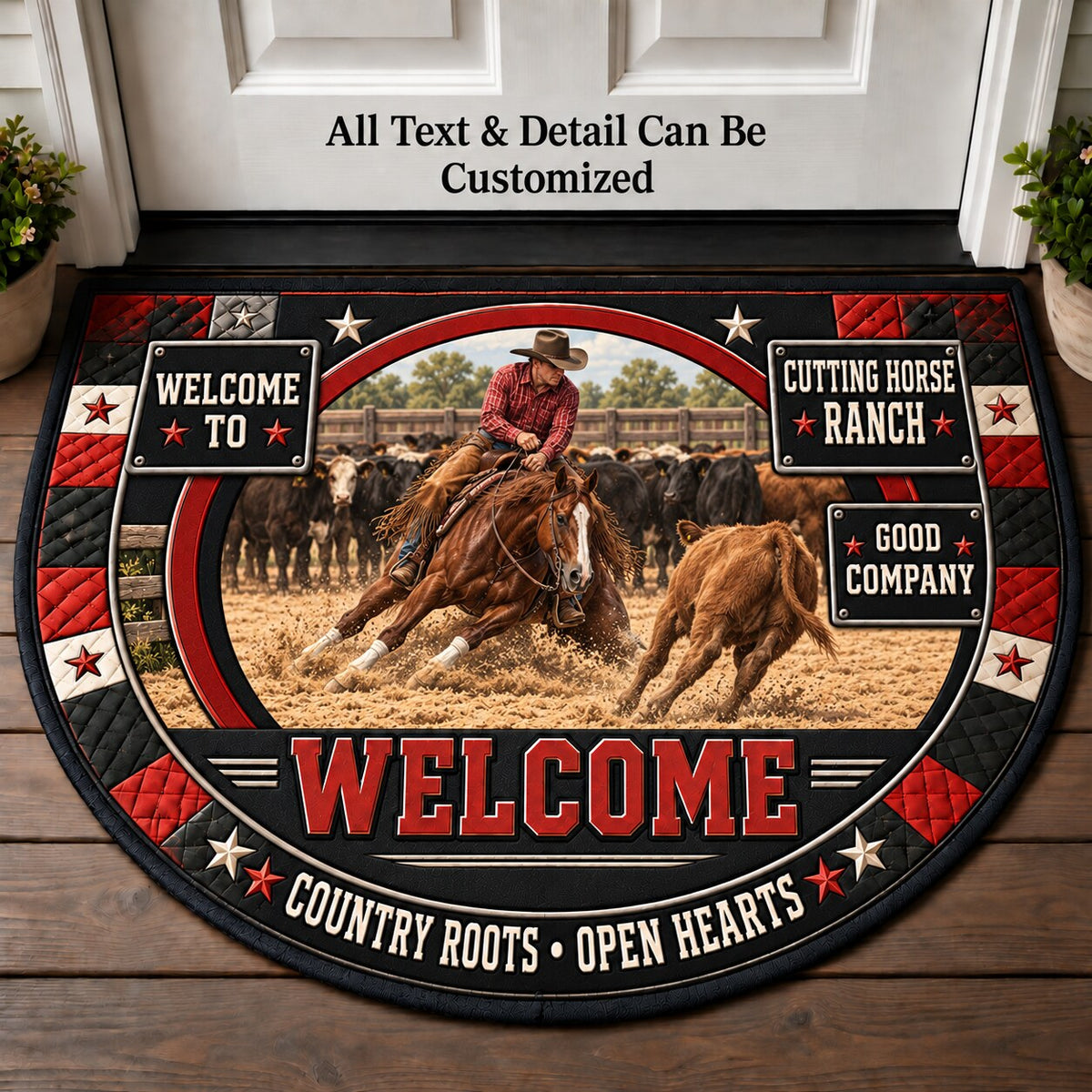 Cutting Horse Ranch Personalized Half Round Mat | 5To9Vibe