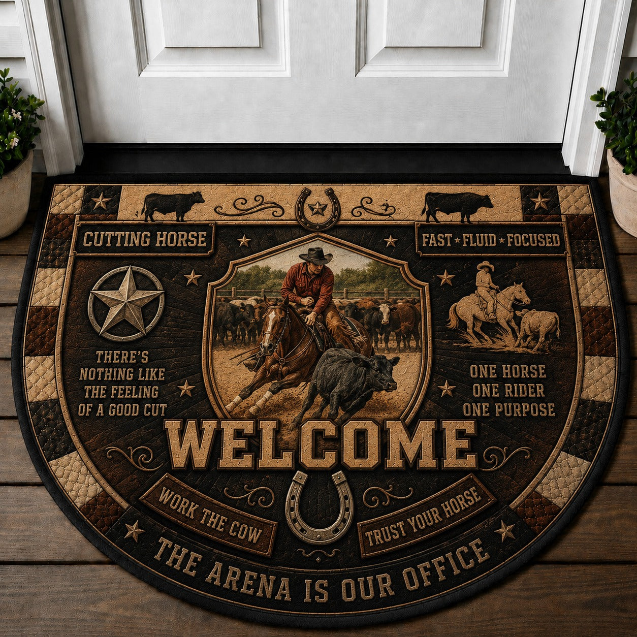Western Horse Lover Quilted Print Premium Welcome Mat – Personalized Doormat