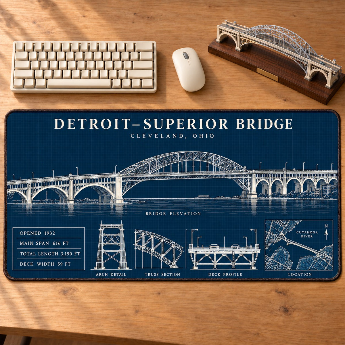 Historic American Bridges Architectural Blueprint Desk Mat Mouse Pad Trending - 5to9vibe