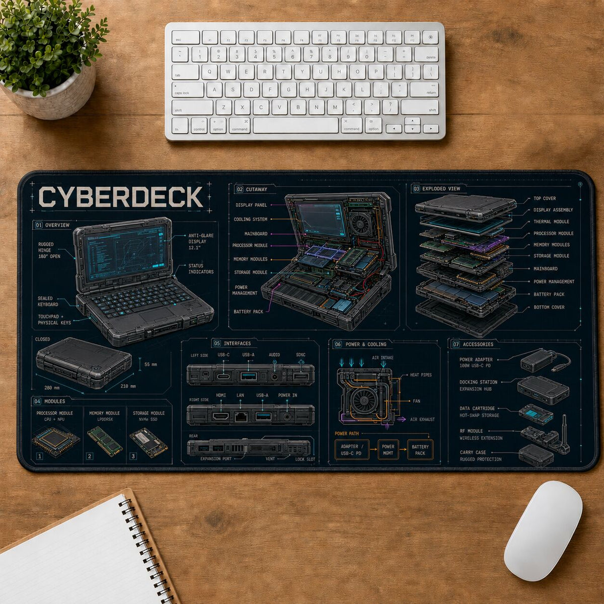 Cyberdeck Futuristic Technical Guide Desk Mat | 5To9Vibe