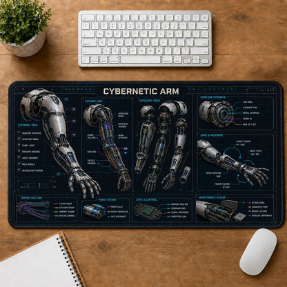 Cybernetic Arm Futuristic Technical Guide Desk Mat | 5To9Vibe