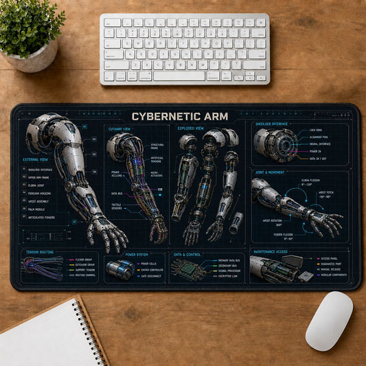 Cybernetic Arm Futuristic Technical Guide Desk Mat | 5To9Vibe