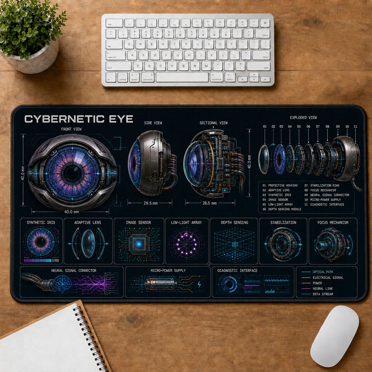Cybernetic Eye Futuristic Technical Guide Desk Mat | 5To9Vibe
