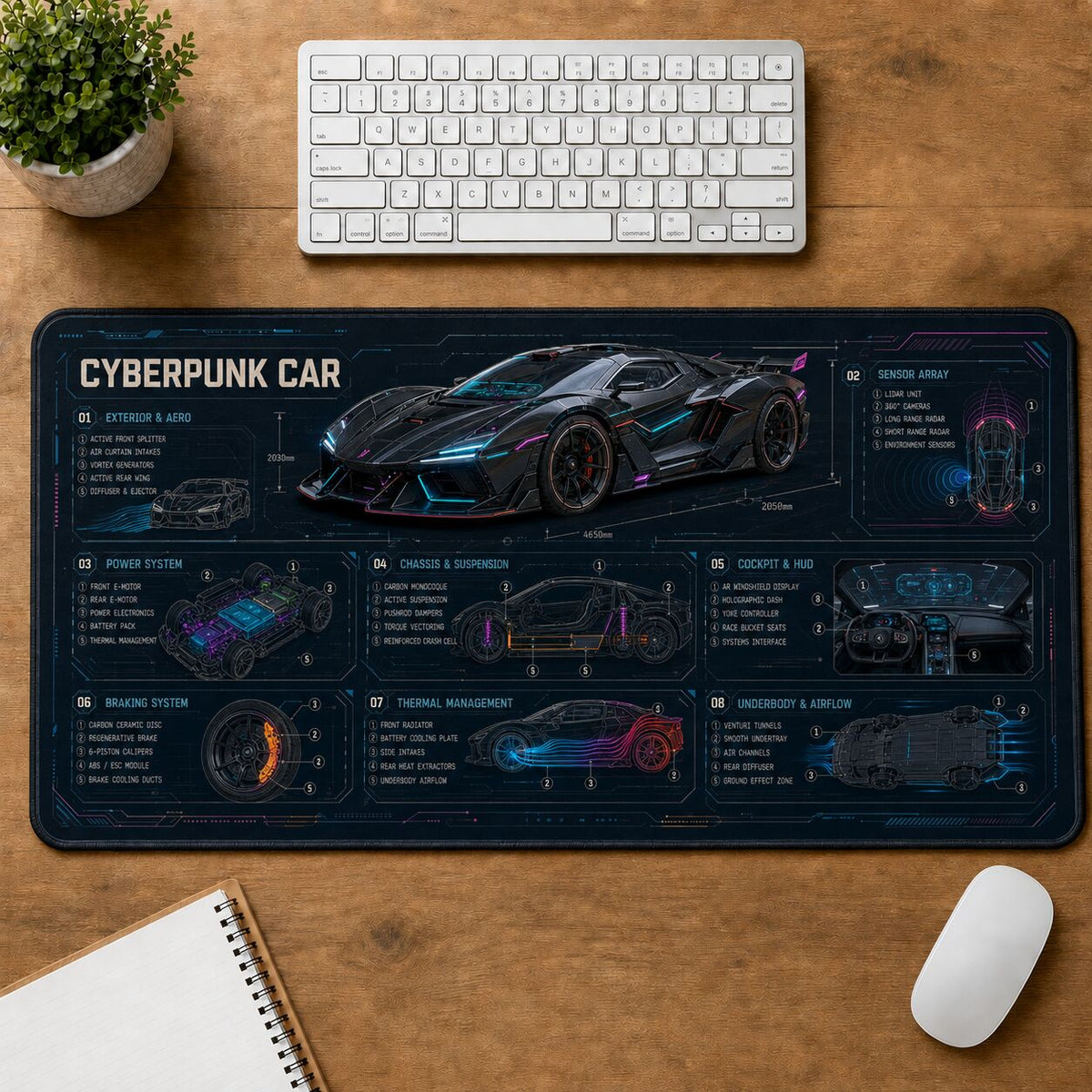 Cyberpunk Car Futuristic Technical Guide Desk Mat | 5To9Vibe