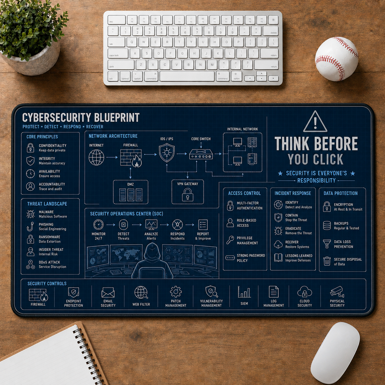 AI Engineer Blueprint Large Desk Mat - Neural Network & Machine Learning Plus Size Mouse Pad - 5to9vibe
