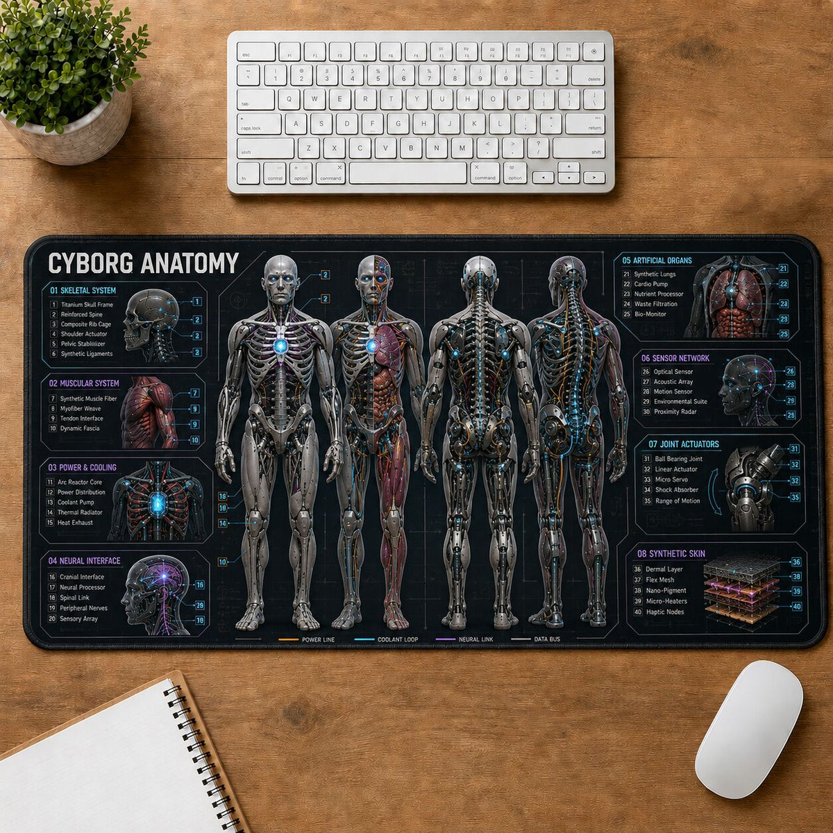 Cyborg Anatomy Futuristic Technical Guide Desk Mat | 5To9Vibe