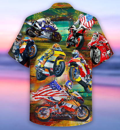 Motorcycle Racing America Flag - Hawaiian Shirt 