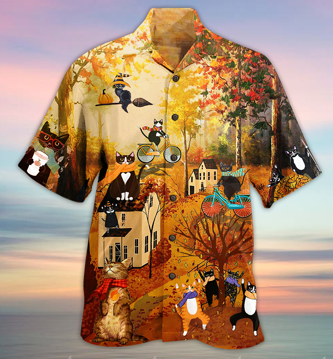 Cat Happy Fall Y'All Cat - Hawaiian Shirt 