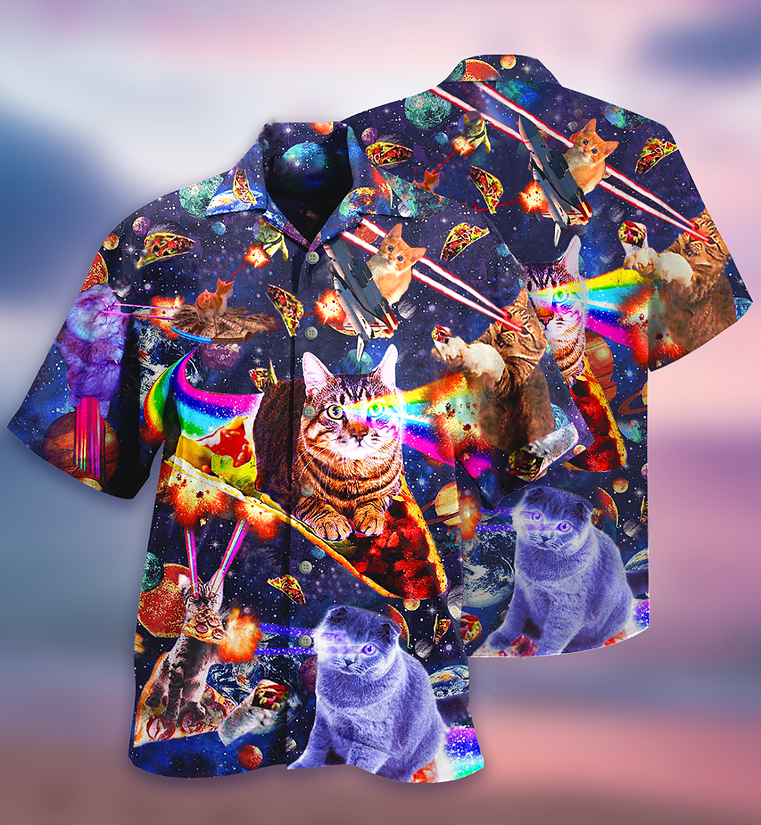 Cat Ride Food In Space Galaxy - Hawaiian Shirt 
