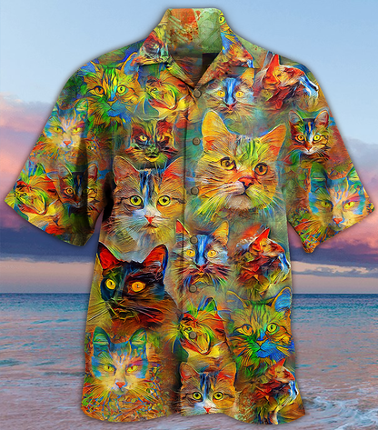 Cat Beautiful Colorful Painting - Hawaiian Shirt 
