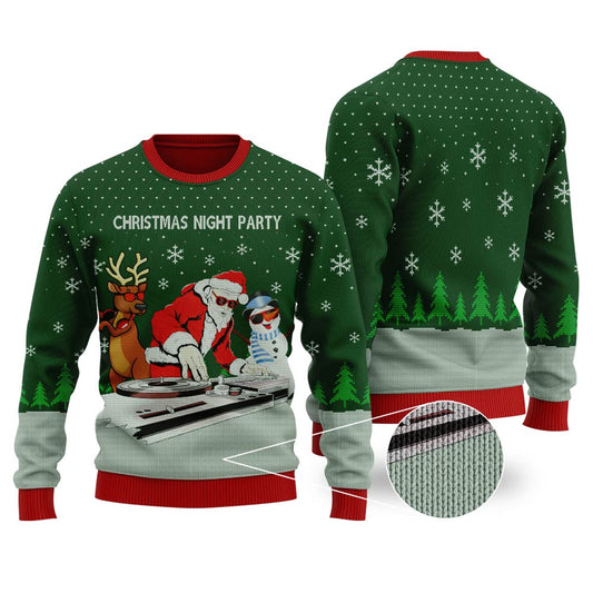 DJ Santa Claus & DJ Beard Ugly Christmas Sweater Forest Green - Funny Ugly Christmas Sweater