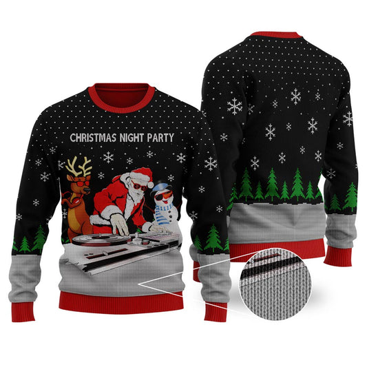 DJ Santa Claus & DJ Beard Ugly Christmas Sweater Black - Funny Ugly Christmas Sweater