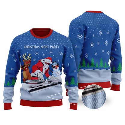 DJ Santa Claus & DJ Beard Ugly Christmas Sweater Royal - Funny Ugly Christmas Sweater