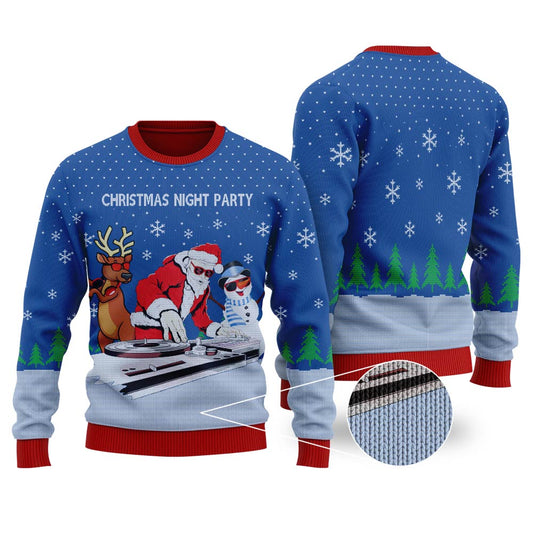 DJ Santa Claus & DJ Beard Ugly Christmas Sweater Royal - Funny Ugly Christmas Sweater
