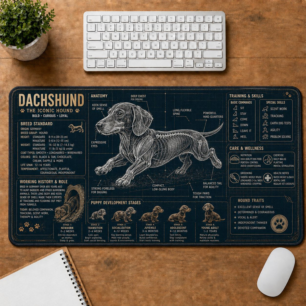 Dachshund Dog Breed Visual Guide Desk Mat | 5To9Vibe