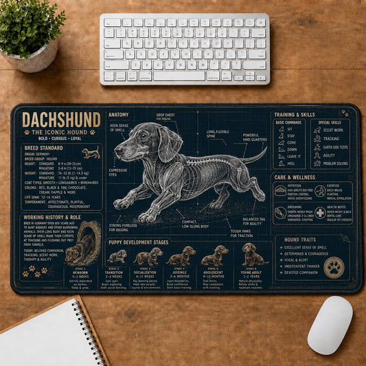 Dachshund Dog Breed Visual Guide Desk Mat | 5To9Vibe