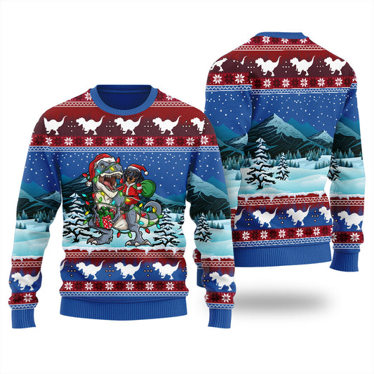 Dachshund And Dinosaur Christmas Sweater Women