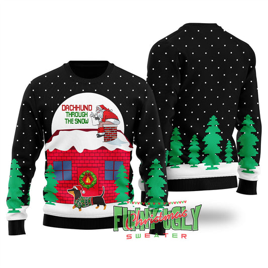 Dachshund Dog Ugly Christmas Sweater Black