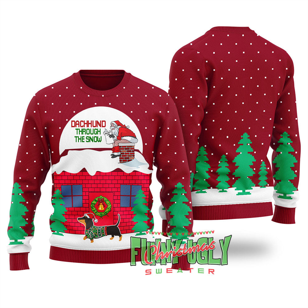 Dachshund Dog Ugly Christmas Sweater Cardinal Red