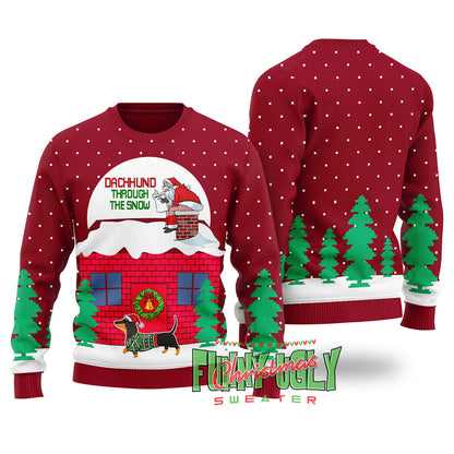 Dachshund Dog Ugly Christmas Sweater Cardinal Red