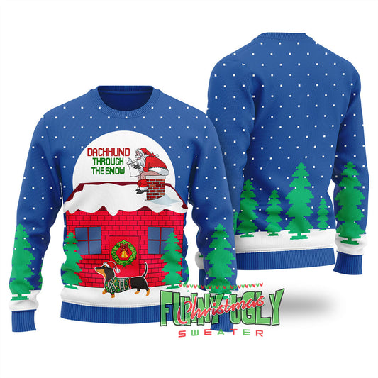 Dachshund Dog Ugly Christmas Sweater Royal