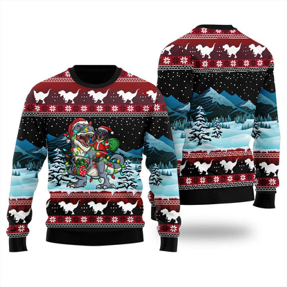 Dachshund And Dinosaur Christmas Sweater Women