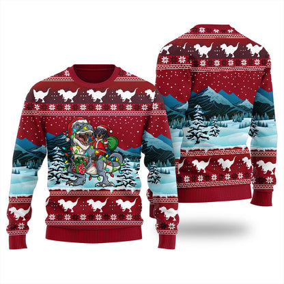 Dachshund Riding Dinosaur T Rex Funny Ugly Christmas Sweater