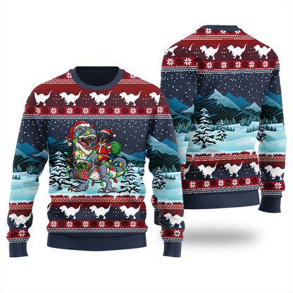 Dachshund Riding Dinosaur T Rex Funny Ugly Christmas Sweater