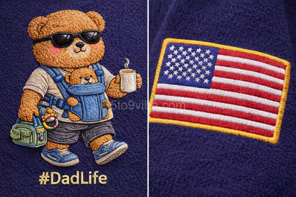 Firefighter Life Embroidered Quarter Zip Sweatshirt, Funny Firefighter Life Bear Pullover, Men's Casual Zip Up Jacket, Gift for Firefighter Life Lover Dad