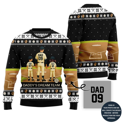 Daddy Dream Team Custom Baseball Ugly Christmas Sweater